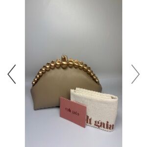 Cult Gaia Tan Una Clutch with Gold Beaded Detail